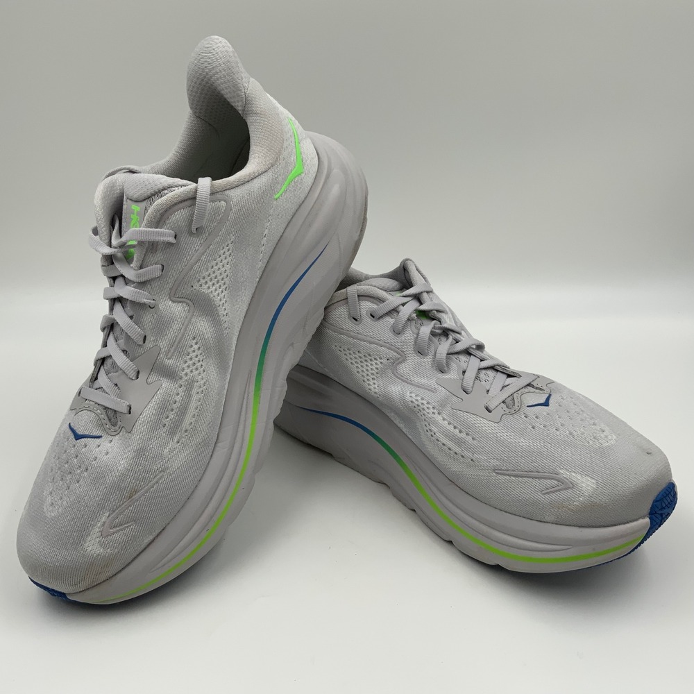 Hoka Clifton 9 Mens Running Shoes Grey Lime Green Blue 1127895-GBBL